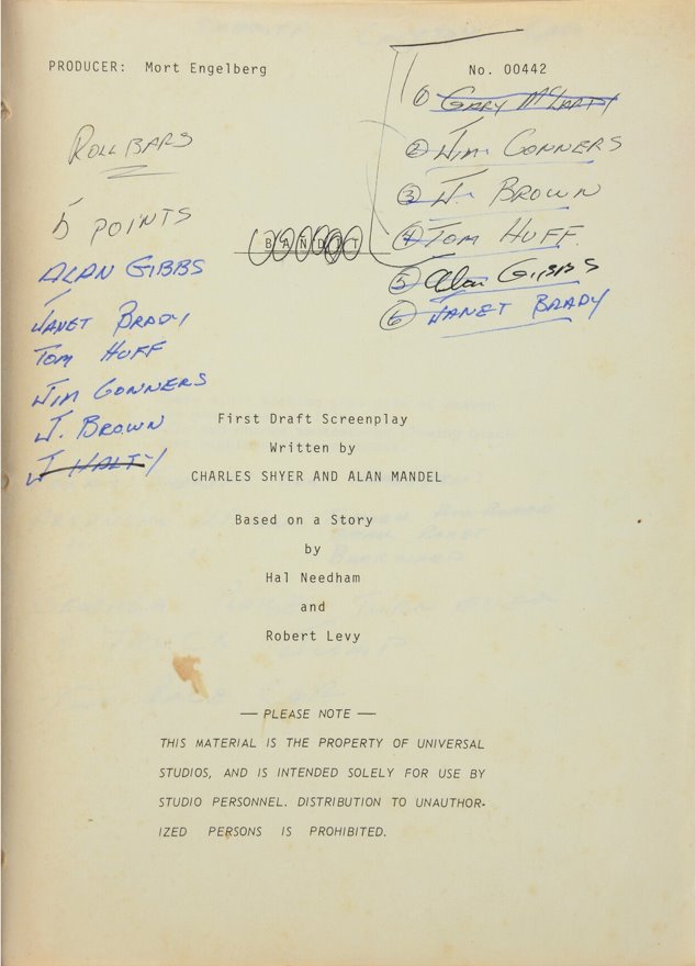 Here are some of Alan Gibbs' hand written notes on his copy of the screenplay.